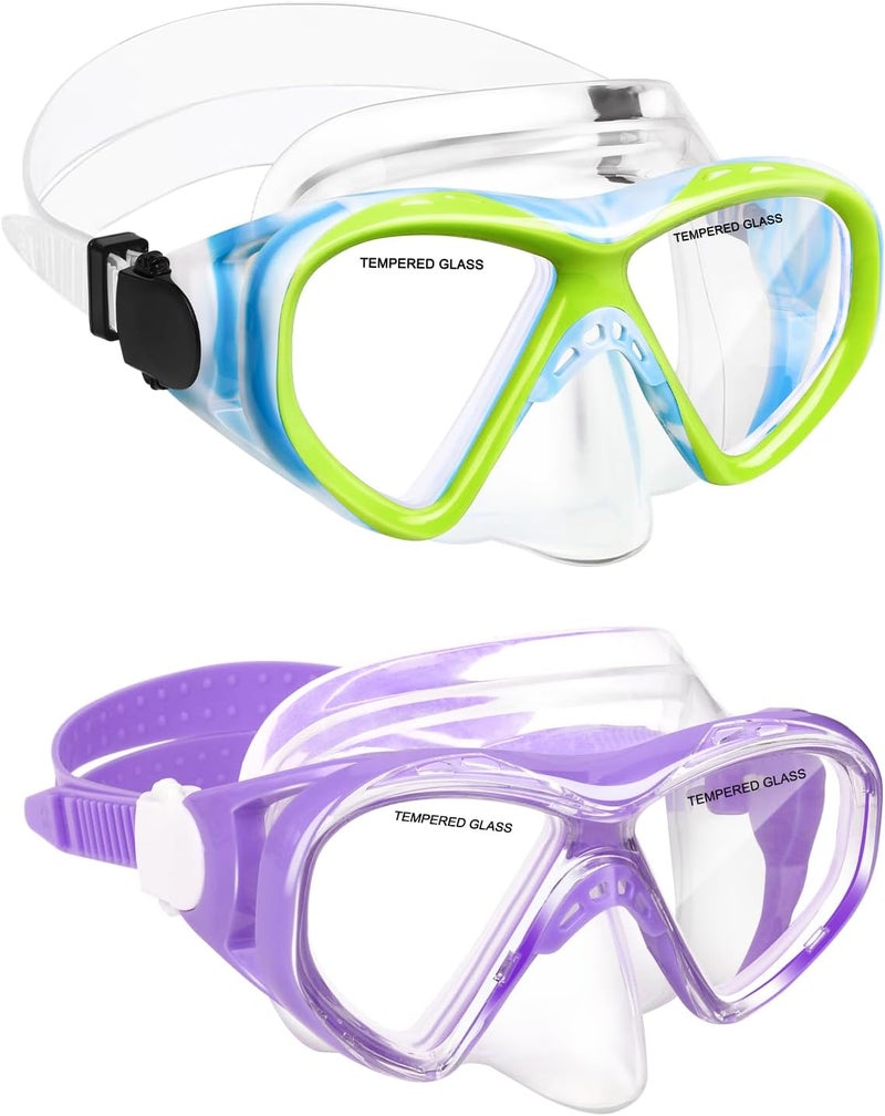 ACQCES Kids Swim Goggles Snorkel Diving Mask for Boys Girls Ages 5-15, Two-Color Anti-Fog Swimming Goggles with Nose Cover - Image 1